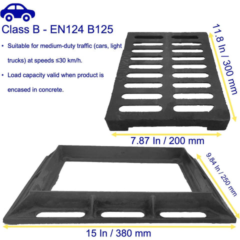 Beefy Cast Iron Drain Grate And Frame 12x8 Inch For Driveway Channel Cover With Base Outdoor Trench Drainage Grate For Garage