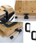 Boss Grade Portable Woodworking Vise With Adjustable Hardwood Bench For Garage Shop And Hardcore Diy Crew. Close-up of clamp on beechwood surface.