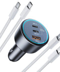 Game Changing 200W Car Charger With Triple Port USB C Adapter And PD 3.0 Fast Charging Includes Two 100W Type C Cables