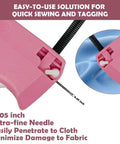 Close-up of Slick Portable Handheld Stitch Gun For No Sweat Clothes Tagging with ultra-fine needle penetrating fabric.