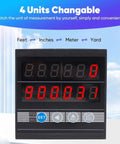 No Drama Digital Measuring Wheel That Nails Feet Meters Yards Inches In A Jiffy dual screen unit showing measurement options.