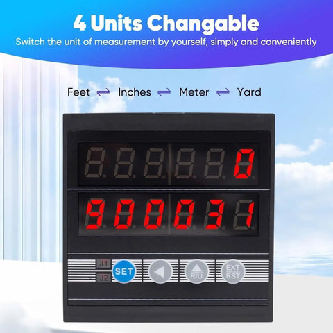 Badass Digital Measuring Wheel With Length Counter And Preset Control For Cable Wire Fishing Line showing unit display with feet, inches, meters, yards.