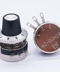 Two Pack Rotary Carbon Potentiometer Set With Knobs WTH118-2W 10K Ohm, Single Turn Top Adjustment, 2W Power, Round Shaft, 3 Terminals