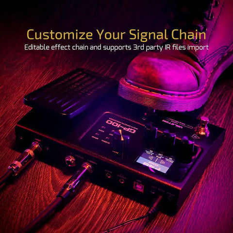 GP 100 Guitar And Bass Amp Modeling Rig With IR Cabinets in use with boot on expression pedal