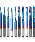 Genmitsu 1/8 in shank carbide end mill set, 10 blue-coated single-flute CNC router bits for wood, acrylic, PVC, MDF