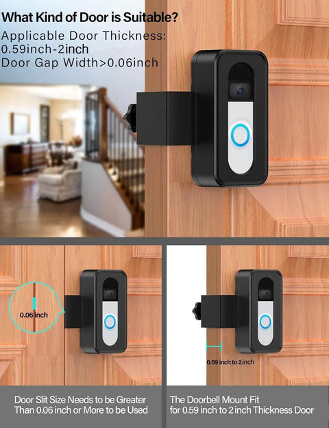Anti Theft Video Doorbell Mount With Hidden Security Screws No Drill Mounting Bracket on wooden door