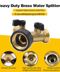 Solid Brass Garden Hose Splitter Tee Adapter Fits 3/4 Inch Fittings Includes Rubber Gasket And Teflon Tape For Smooth Two Way Flow