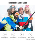 Group of friends using Carbon Fiber Selfie Stick With Telescopic Shaft Reaches Near Fifty Nine Inches for winter selfies.