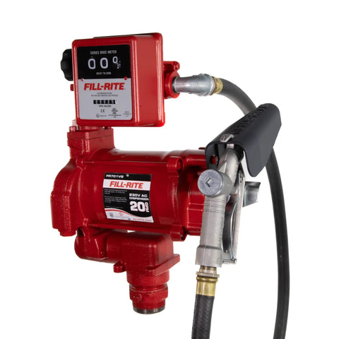 Built Like A Tank This Cast Iron Fuel Transfer Pump Packs 220 Volt Muscle To Shift 20 Gallons Per Minute Without Breaking A Sweat Arrives With A Twelve Foot Hose And Rugged Manual Nozzle For Tough Sites with digital meter.