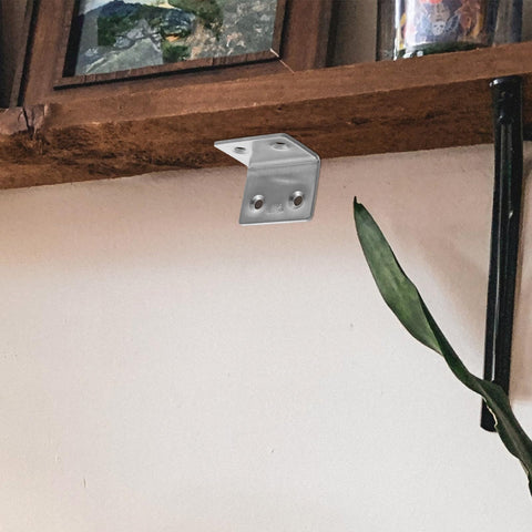 DIY Wood And Plastic L Shaped Corner Braces 304 Stainless Steel 90 Degree Shelf Brackets shown installed under wooden shelf