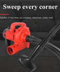 Heavy Duty Industrial Shop Vac With Blowing And Suction Options To Blow Off Sawdust And Collect Work Debris Compatible With Angle Grinders And Power Tools Giving Smooth Six Speed Settings For Quick Shop Cleanup, featuring a red vacuum with hose.