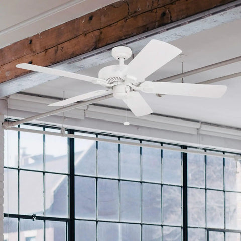 52 Inch Outdoor Ceiling Fan Without Light for Patio or Porch, Wet Rated, Tri-Mount Traditional Five-Blade Design, White Finish