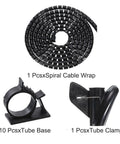Cable Management Sleeve Kit With Spiral Tube Wrap, 5M Length, 8mm Inner Diameter, PE Flexible Black, Pro Grade Wire Organizer
