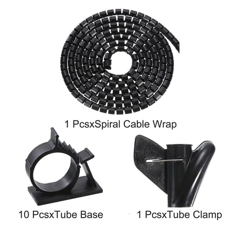 Cable Management Sleeve Kit With Spiral Tube Wrap, 5M Length, 8mm Inner Diameter, PE Flexible Black, Pro Grade Wire Organizer