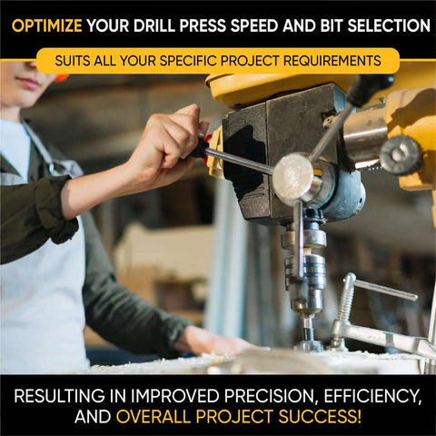 Magnetic drill press chart sign in a home workshop; person operating a drill press with clamps, 8.5 x 10.5 in
