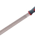 Zero Hassle Half Round Cabinet Rasp With Ergonomic Soft Grip Handle 10 Inch shown from side, designed for wood and soft metal shaping.