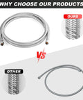 Comparison of stainless steel braided ice maker water line five foot burst proof hose with food grade PVC inner tube vs others