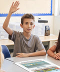 Students in a classroom with Five Natural Disasters Poster Set For Science Classrooms, 12 x 18 Inches Wall Charts on desk.