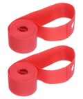 Two red Puncture Proof TPU Rim Strips for 20 Inch Bicycle Tires coiled, showing inner tube protection for mountain and road bikes.