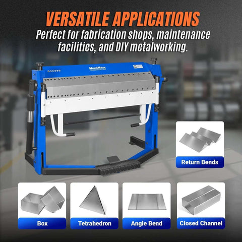 50 Inch Foot Clamp Pan And Box Brake For Sheet Metal Folding displayed with metal bending examples
