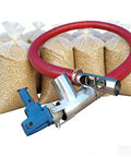 Powerful 2000W Grain Suction System with red hose and blue handle in front of grain bags