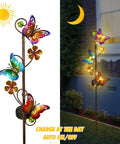 Solar Butterfly Garden Lights 2 Pack Outdoor Stake Decor with waterproof metal butterflies and LED string lights at night