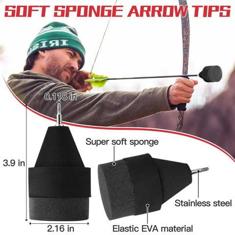 Soft Foam Arrow Tips Pack For Archery Practice And LARP Arrows with EVA sponge, demonstrating safe use by a man drawing a bow.