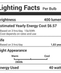 Lighting facts label for Microwave Light Bulb 125V 40W E17 Base Pack Of 8 For Whirlpool Maytag Amana KitchenAid Stoves Range Hoods.