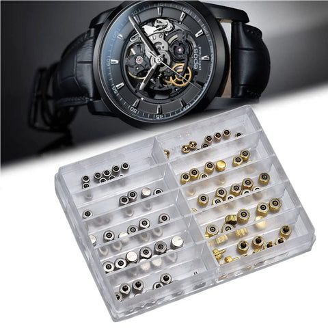 Watch Crown Repair Kit Stainless Steel O Ring Stem Tools Storage Box Set Round Head Crown Assortment Spring Pins Screws