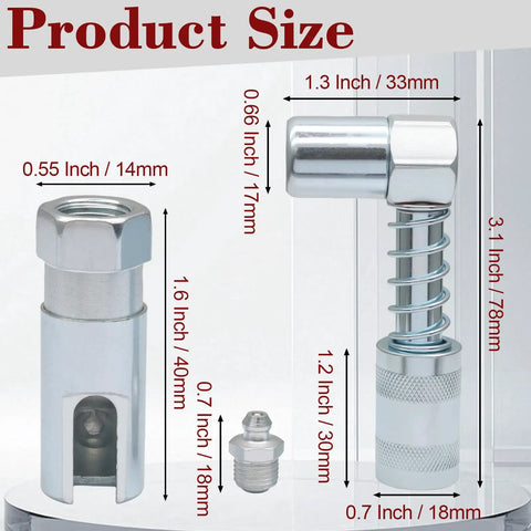 Dimensions of 90 Degree Grease Fitting And Slotted Grease Gun Coupler Adapter With One Eighth Inch NPT Threads Pro Grade