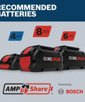 Recommended batteries for Straight Fire 18V Brushless Half Inch Mid Torque Impact Wrench: 4Ah, 6Ah, and 8Ah options.