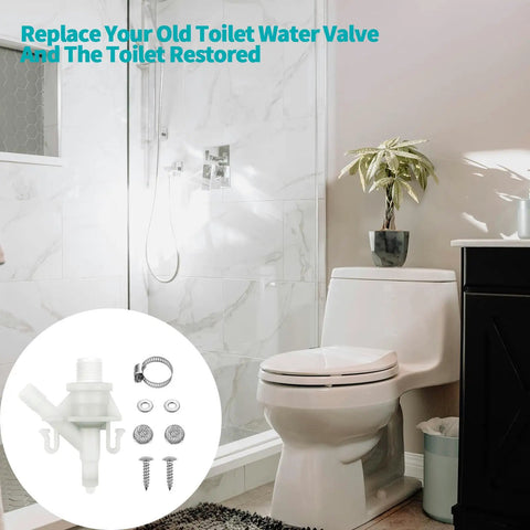 Premium Two Pack RV Toilet Water Valve Replacement Kit Fits Dometic Sealand Marine Toilets 300 310 320 Series with installed components.