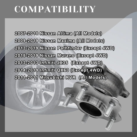 Rear Wheel Bearing Hub Assembly 512388 Replacement Fits 2007-2018 Nissan Altima list with part image