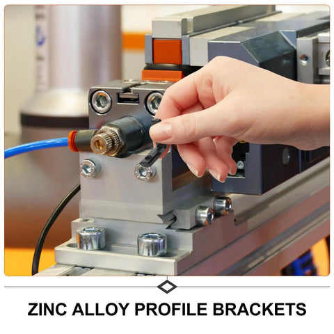 Heavy Duty Zinc Alloy 90 Degree L Brackets For Dead Nuts Secure Corner Mounting installed on aluminum extrusion with tool in hand