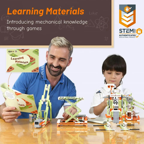 Father and son using 14 In 1 STEM Building Kit For Kids Ages 8 To 12 With 218 Pieces And Motor Electric Educational Construction Science Toys