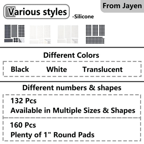 Heavy Duty Silicone Furniture Pads 132 Pack Non Slip Rubber Leg Protectors with various styles and colors displayed.