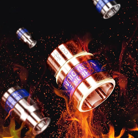 8 Piece Hex Socket Wrench Bit Set With No Slip Grip And Slick Chrome Finish Heavy Duty Precision Drive Bits on fiery background.