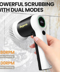 Electric Spin Scrubber Heavy Duty for Bathroom and Shower Cleaning Dual Speed 350 RPM with Six Replaceable Brush Heads and Adjustable Handle for Deep Cleaning Grout and Tiles, hand-held brush on tile