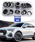 Garage Grade Car AC Compressor Seal Kit With Gasket Set, 45 Pieces, 6 Sizes, visible seals and organized box with car backdrop
