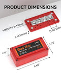 Premium Copper Bus Bar Power Distribution Block 300 Amp 4 M8 Studs 48V DC Max Red showing dimensions and features