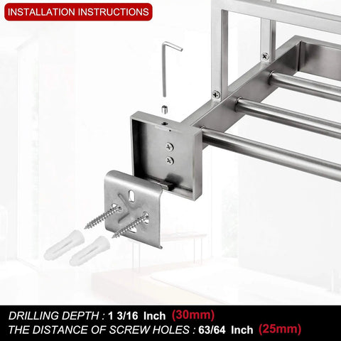 Installation of 24 Inch Double Towel Rack And Shelves In Brushed Nickel Stainless Steel Wall Mount With Rustproof SUS304 Two Bars Bath Organizer