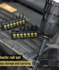 Heavy Duty 15 Piece Torx Bit Set T4 Through T40 Tamper Proof Security Star Bits 1/4 Inch Hex Shank on a plastic rail set.