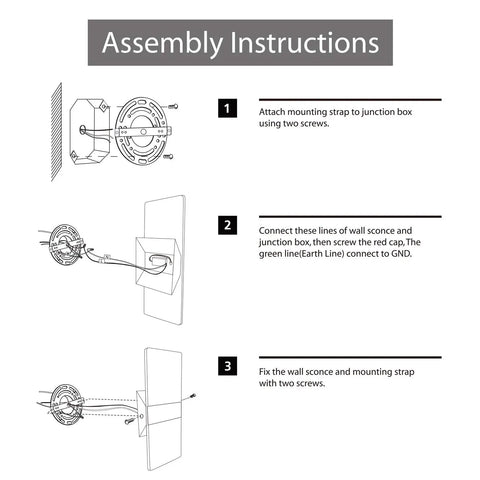 Set Of 2 Sleek Modern LED Wall Sconces 12W Cool White Light assembly instructions for hardwired mounting on wall
