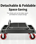 Beefy Heavy Duty Platform Cart And Dolly With Hand Truck Style 771 Lbs Load Capacity 39.3 In Long By 23.6 In Wide By 33.4 In High Reinforced Steel Frame And 6-Inch PU Brake Casters For Easy Warehouse Moving, folded
