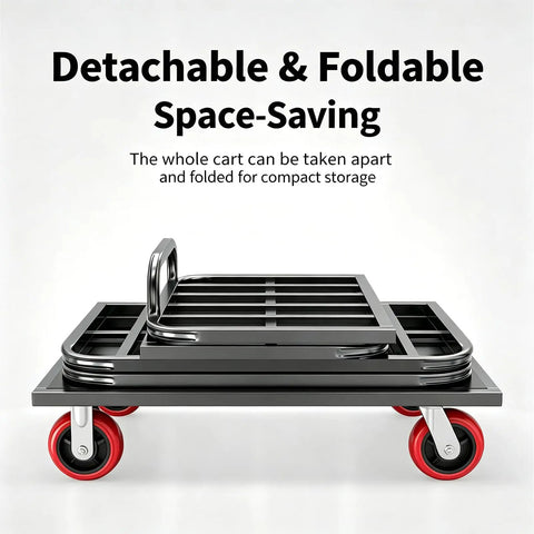 Beefy Heavy Duty Platform Cart And Dolly With Hand Truck Style 771 Lbs Load Capacity 39.3 In Long By 23.6 In Wide By 33.4 In High Reinforced Steel Frame And 6-Inch PU Brake Casters For Easy Warehouse Moving, folded