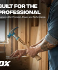 Man using Framing Hammer 22 Oz With Milled Face And Curved Hickory Wood Handle, Steel Overstrike Protection, Pro Grade Carpenter Tool.