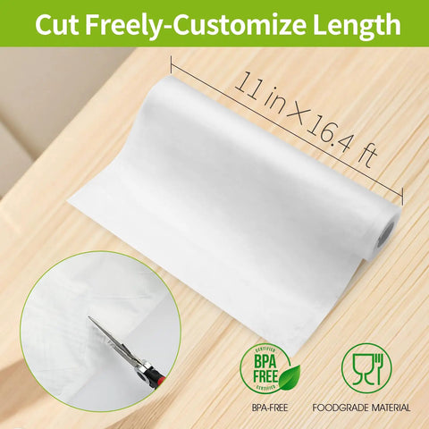 3 Rolls Vacuum Sealer Bags Compatible With Anova And Foodsaver Vacuum Sealers, 11 in X 16.4 ft roll displayed on table