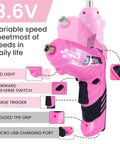 Pink Tool Set For Women 136 Piece Home DIY Kit With 3.6V USB Electric Screwdriver cordless drill driver detailed features