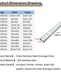 Heavy Duty Stainless Steel Trench Drain Kit 304 outdoor drainage dimensions and specifications drawing
