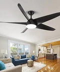 60 Inch Black Outdoor Ceiling Fan With Light And Remote, Damp Rated For Patios, Modern Industrial Vibe in a living room setting